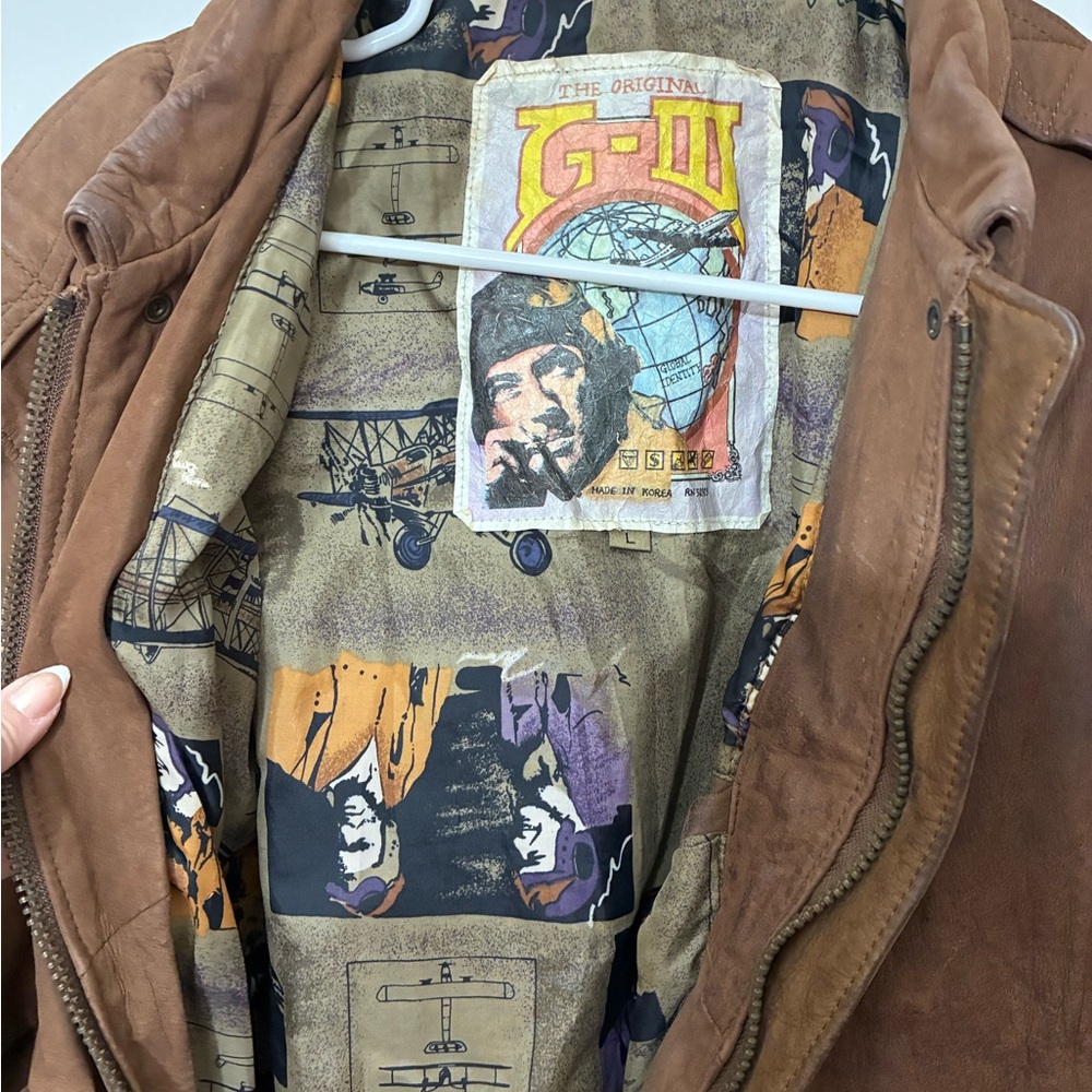 vintage brown leather bomber jacket made by G-III. Size L - Picture 2 of 7